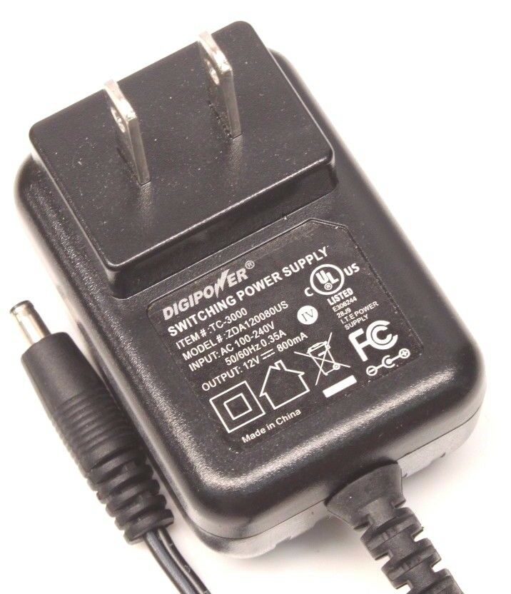 New DigiPower TC-3000 ZDA120080US AC DC Power Supply Adapter Charger 12V 800mA
